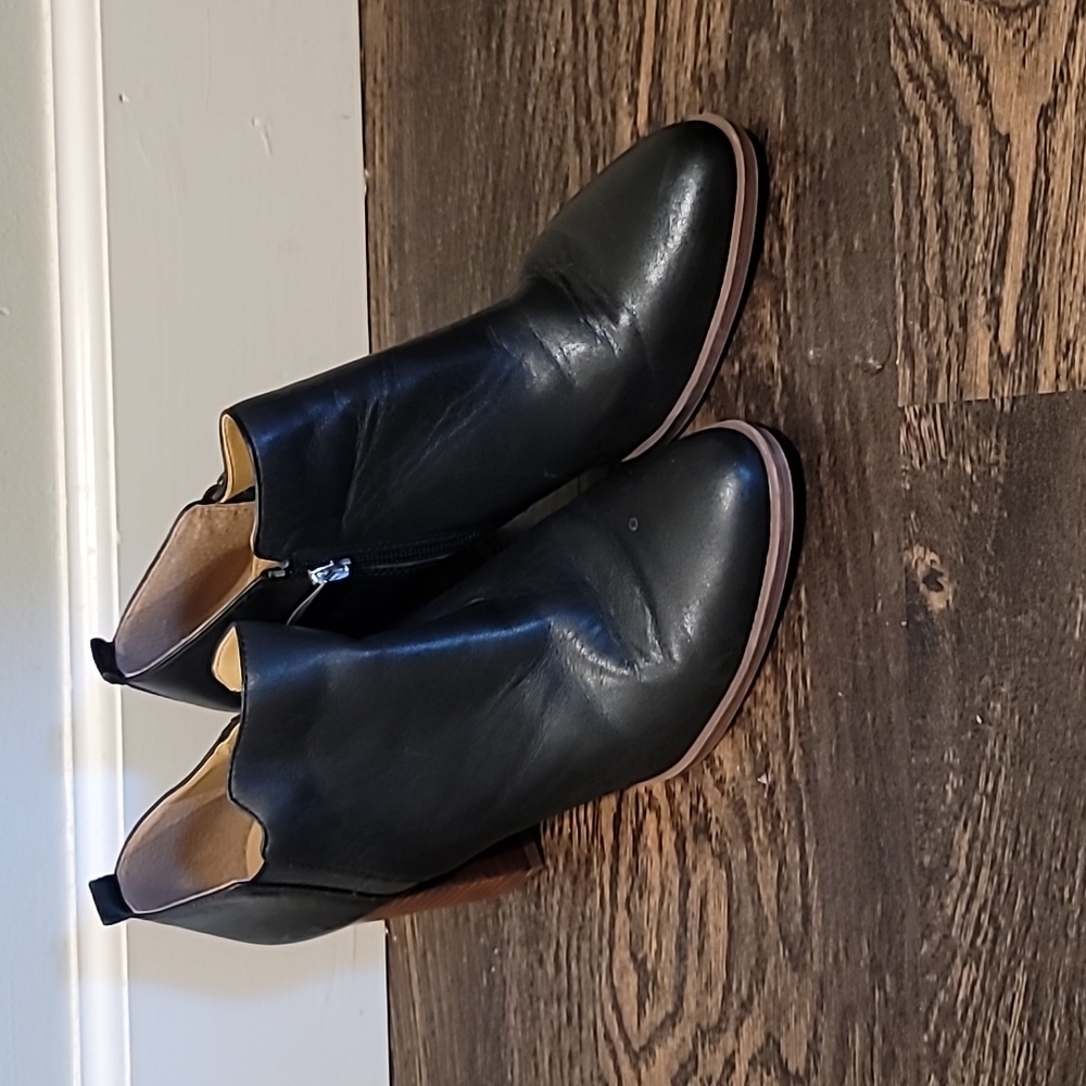Franco Sarto Dante Black Leather Boot Block Heel Sz 9
